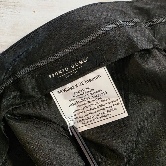 Pronto Uomo Mens Black Dress Slacks Career Office NEW 36x32 Classic Flat Front - Picture 4 of 7